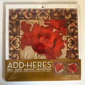 NWT ADD•HERES Framed Red Poppies Peel & Stick Wall Art – 2 Sheets in Pack